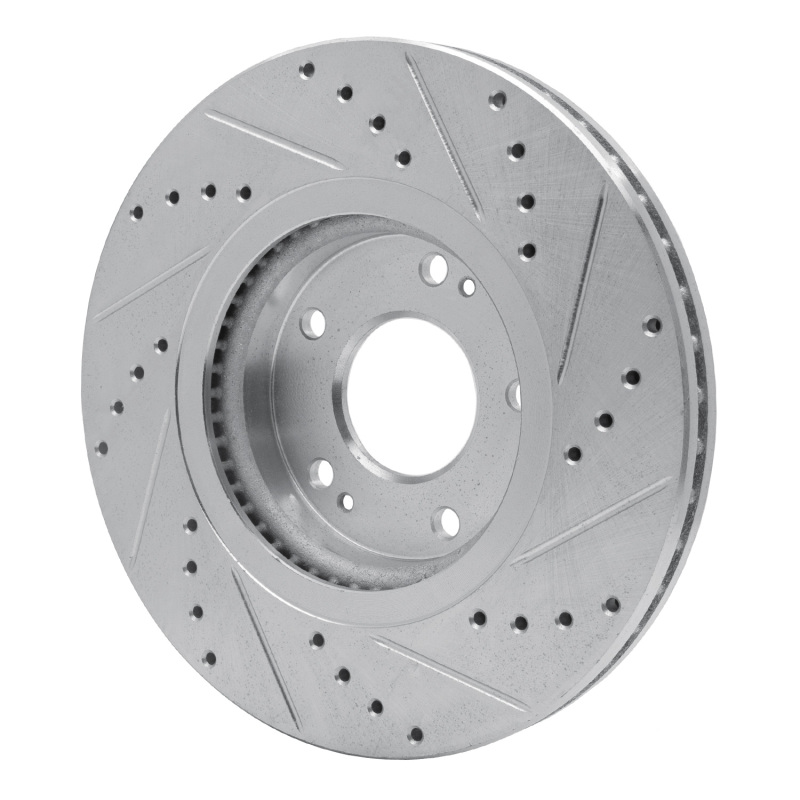 Hyundai Santa Fe Brake Rotor (1) - Front Left - R1 Concepts - Drilled & Slotted - Silver - `10-`13